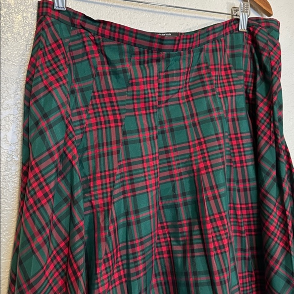 J. Peterman Company Green Red Plaid Flare Skirt XXL